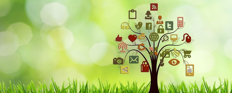 Grüner Hintergrund mit Marketing-Symbolen